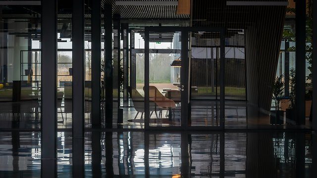 Moody office reflection