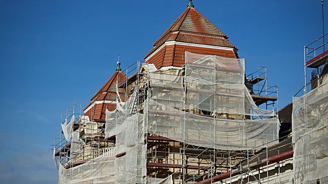Historic tower scaffolding netting