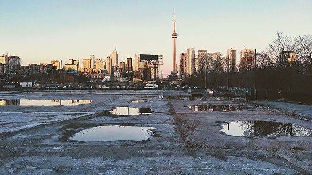 Vacant lot skyline dusk