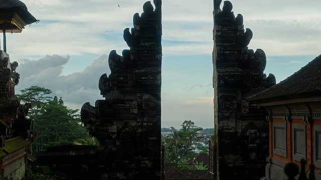 Balinese temple gate dusk