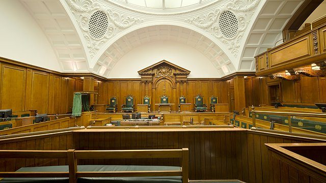 Empty courtroom interior
